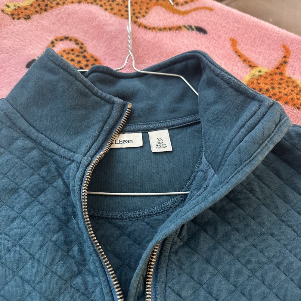 L.L. Bean Diamond Quilted 1/4 Zip Teal Women's Sweatshirt with Pockets XS - Picture 6 of 16